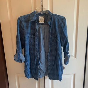 Style & Co button down blue plaid shirt size XS